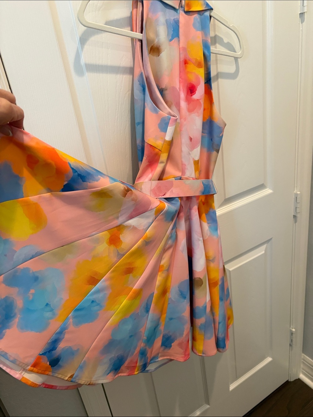 Badgley Mischka Multicolor Watercolor Collared Belted Casual Dress - Picture 7 of 7